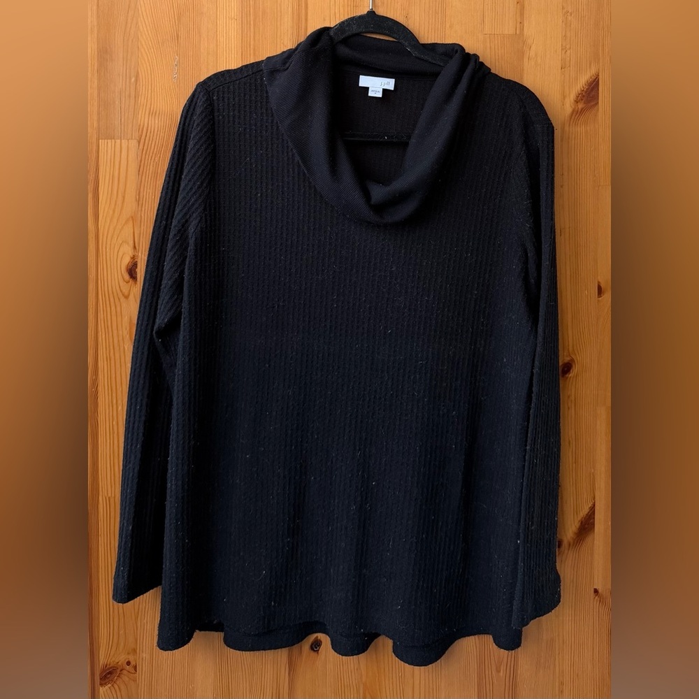 J. Jill Women's Black Long Sleeve Cowl Neck Waffle Knit Sweater - Size M